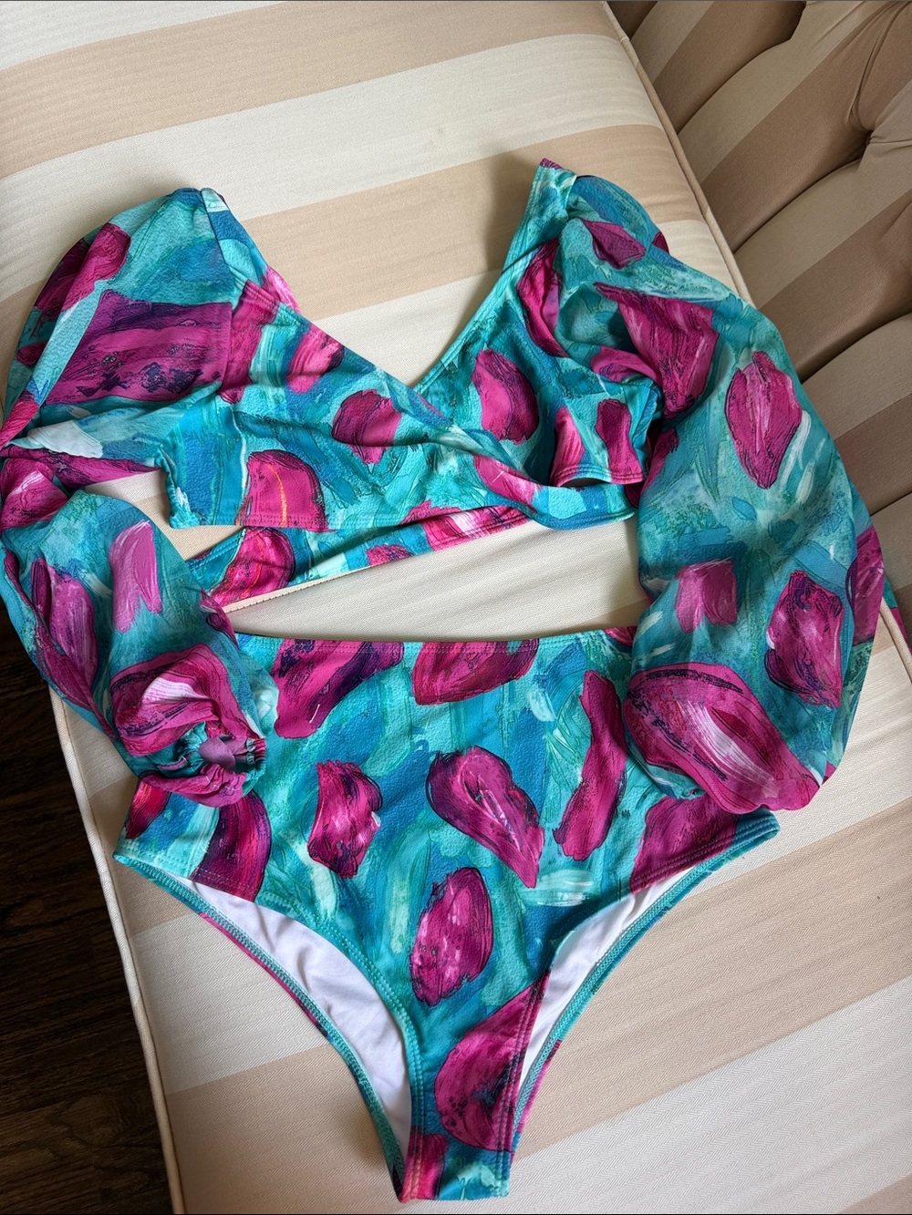 Turquoise & Fuchsia Long-Sleeve Bikini Set